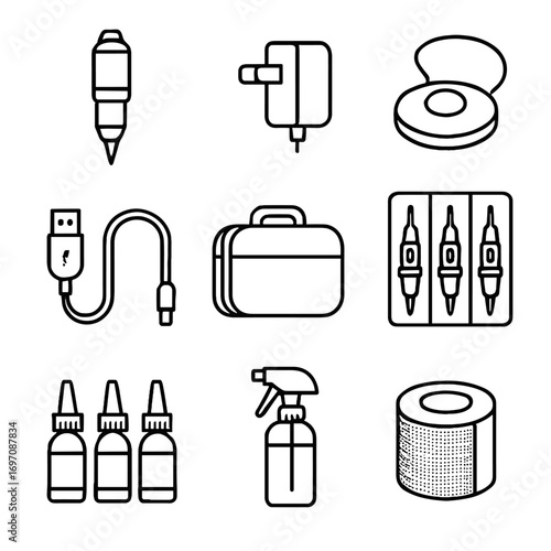 Bottle clip foot tattoo vector cord ink compact portable kit icon grip
