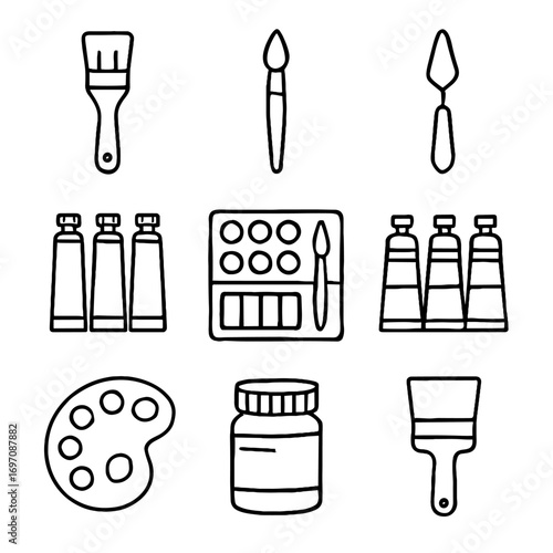 Palette icons round vector icon mixing tubes tools painting sponge flat paint