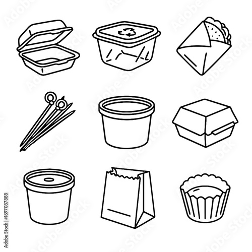 Icon bamboo bag vector box eco recyclable icons soup paper packaging skewer
