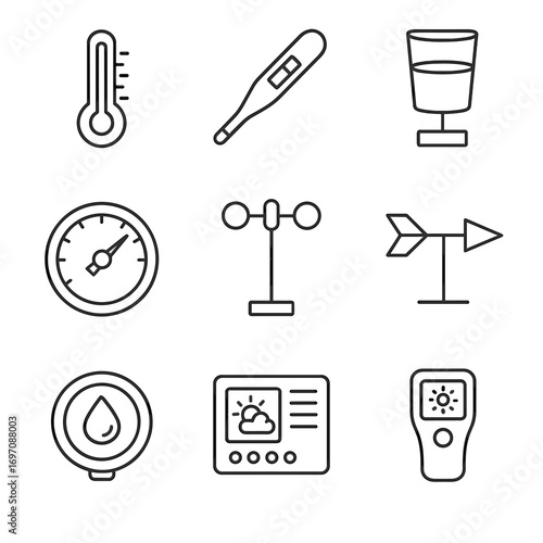 Rain instruments index hygrometer gauge vane wind thermometer icons meter vector icon