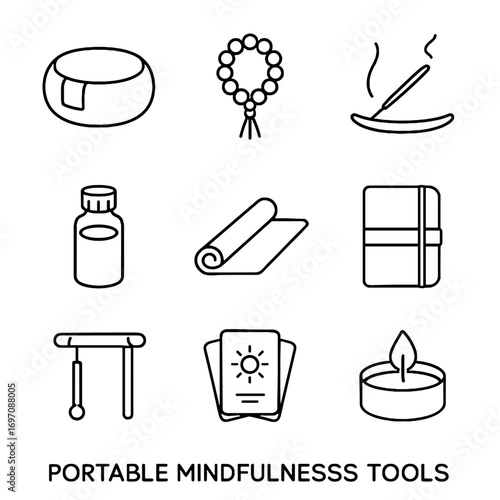 Beads portable mindfulness chime incense icon vector foldable pocket mala toolkit vial