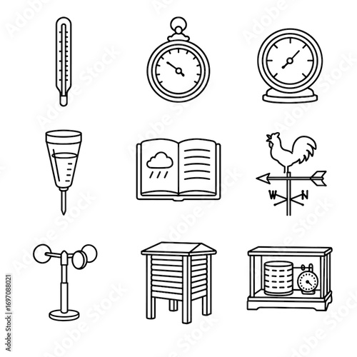 Thermometer barometer antique icon journal anemometer historical vector heritage old weather aneroid