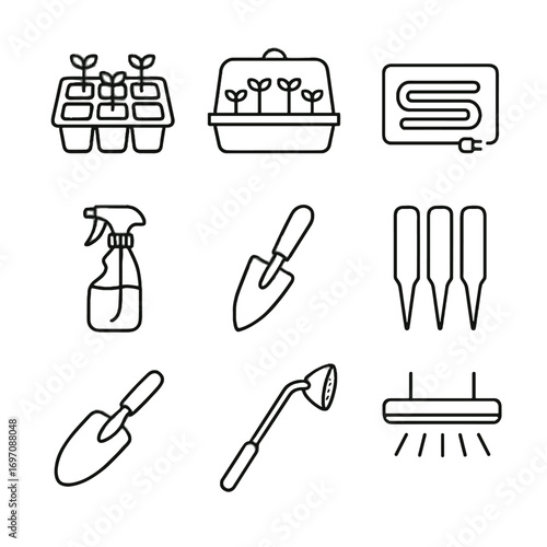 Wand starting heat plant dome sticks vector grow mini icon watering tools