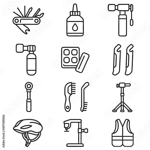 Vector icon torque icons stand kit tire bicycle levers wrench accessories cleaning