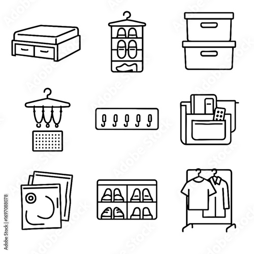 Vacuum icons garment rack fabric bedroom bedside caddy vector storage icon wall