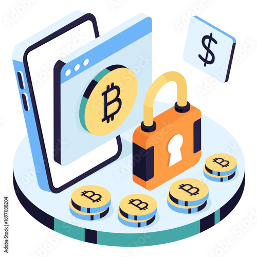 Premium download illustration of secure bitcoin