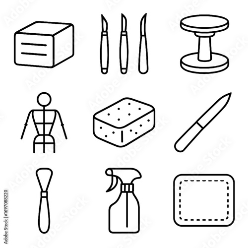 Icon sculpture icons sponge wire vector armature sculpting wheel tools clay work