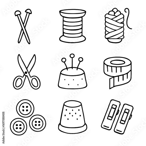 Scissors sewing fabric needles cork bamboo vector eco cotton thread icon fiber