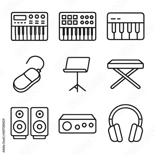 Icon pedal vector interface controller headphone music stand speakers synthesizer keyboard gear