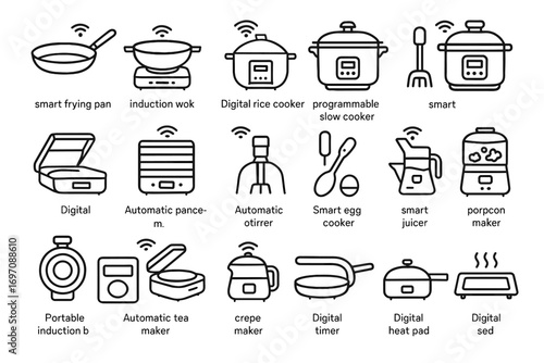 Smart icon maker pad grill rice digital automatic cooking vector cooker