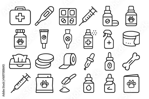 Liquid roll ear icon health vector spray pill icons chews pet treatment