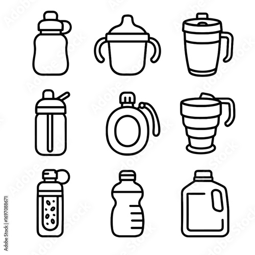 Collapsible water plastic bottle straw canteen kids icon hydration vector fruit icons