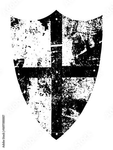 Vector Medieval shield with a black cross .