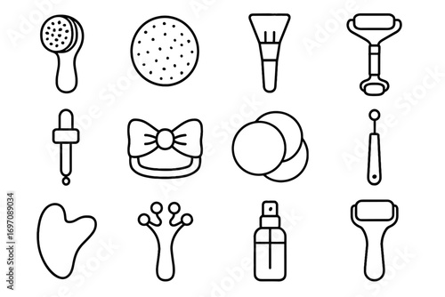 Cotton facial tools headband icons exfoliating vector sha skincare brush roller icon