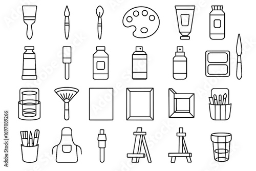 Watercolor knife sponge icons vector brush holder thinner paint painting supplies icon