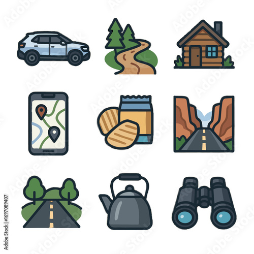 Countryside icon pass kettle field travel backroad icons map road trip canyon