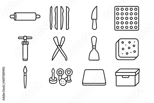 Extruder work tools clay wire carving crafting paintbrush stamps roller mat icon