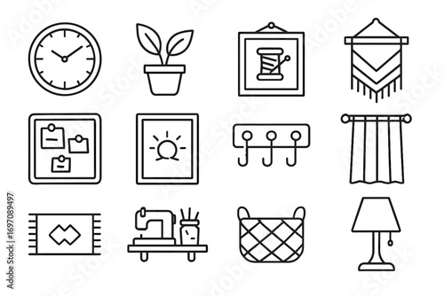 Icons framed icon vector hooks pot wall sewing rug artwork basket plant