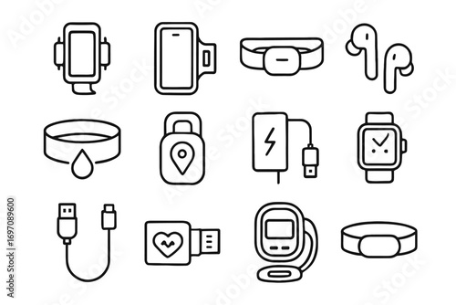 Gear fitness icons dongle sync vector strap mount cable icon charger bike