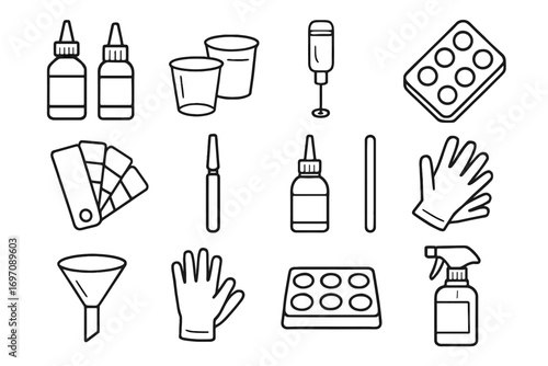 Tray color ink stirring stick bottle funnel icon bottles mixing tattoo vector