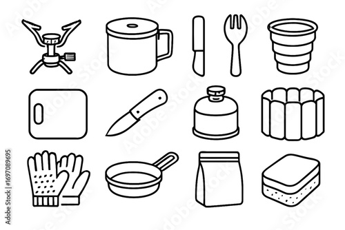 Vector cooking pot heatproof collapsible titanium icon icons ultralight backpacking mini fuel