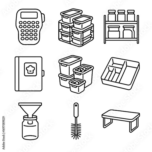 Storage set pantry spice bin rack vector icon prep bottle organized meal