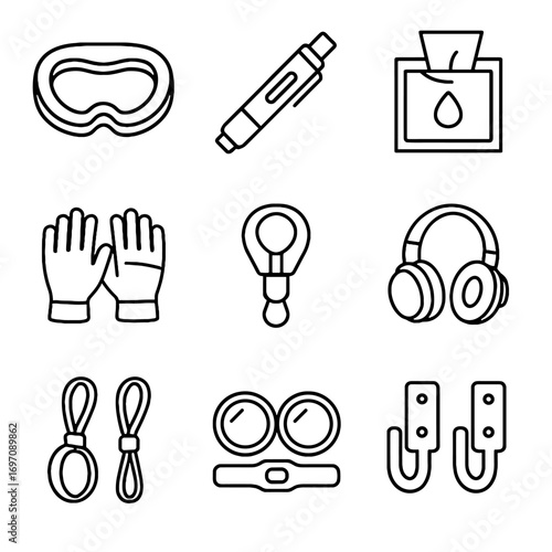 Vector lens cleaning protectors icons wipes clip icon headset hooks accessories vr