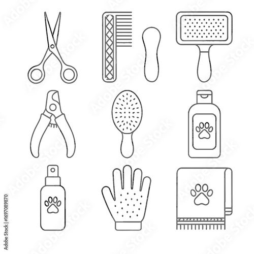 Vector icon shampoo luxury silk comb glove premium pet essential brush grooming