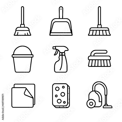 Sponge vector icon bottle mop home vacuum scrub brush tools cleaning dustpan