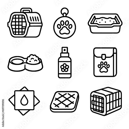 Carrier pouch travel spray vector icon water essentials tag litter documents collapsible