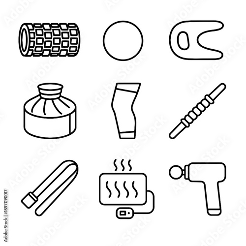 Recovery ice strap gun roller icon vector fitness ball wrap pad icons