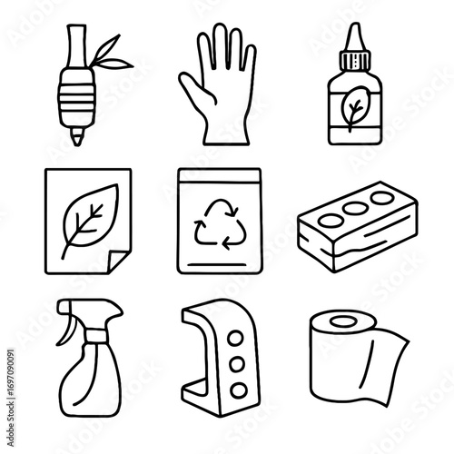 Vector grip kit tattoo bags organic eco biodegradable bottle reusable cup icon