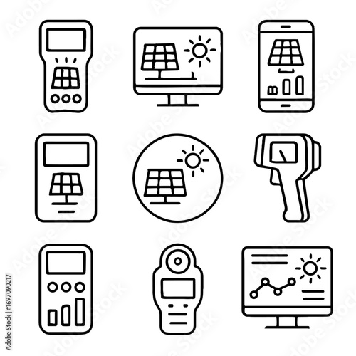 Monitoring energy solar meter icons software handheld icon interface vector data
