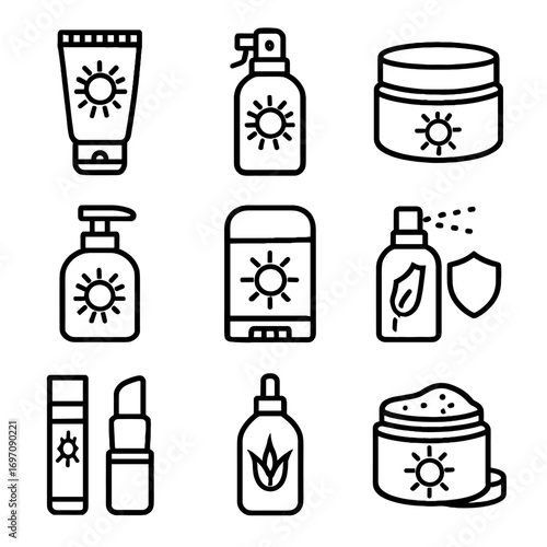 Protective jar powder sunscreen face lotion vector icons protection stick sun icon