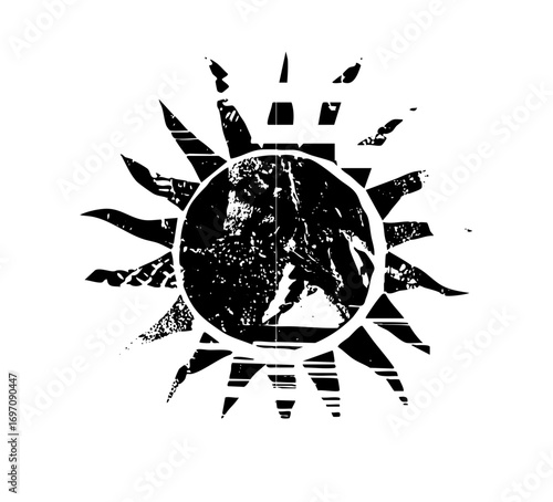 Vector Globe encompassed by a radiant sunburst .