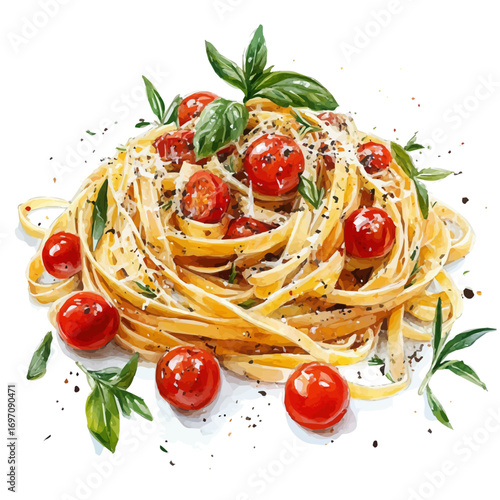 Pasta, watercolor painting vector, isolated on a white background.