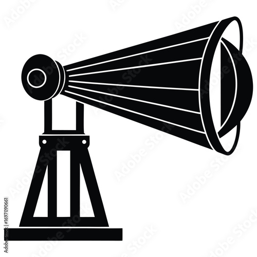 Black Silhouette of an Old- Fashioned Spotlight on a Tripod Stand searchlight lamp