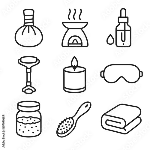 Icons candle spa vector pillow toolkit aroma wooden oil silk icon scented