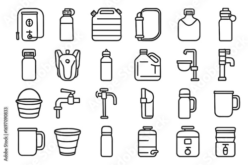 Hydration holder faucet vector icon portable filter tap gear icons water collapsible
