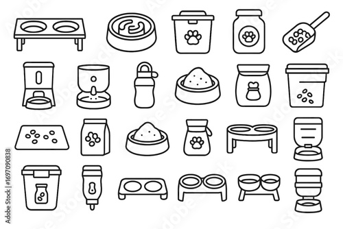Pet icon jar water elevated feeding bowl cooler stand pouch vector
