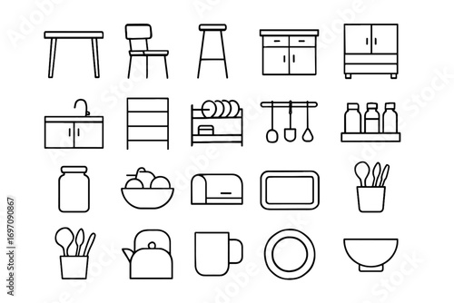 Minimal vector stool dining cabinet icon icons countertop kettle utensil kitchen