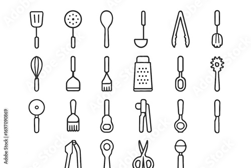 Ice cooking cutter icon tongs spoon vector utensils press pizza minimal pastry