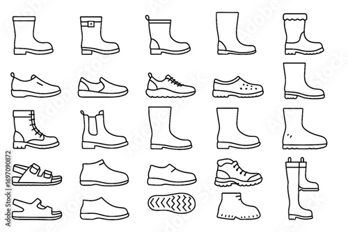 Sandals waterproof icons clogs waders rubber rain shoes vector icon boots footwear
