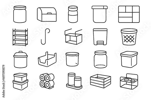Organizer minimal drawer container bread bottle icon rack vector spice kitchen icons