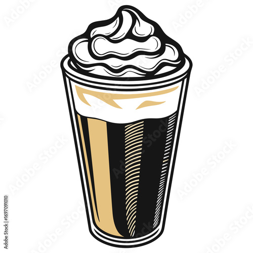 Smoothie cup with cream and layered colors in retro style  
