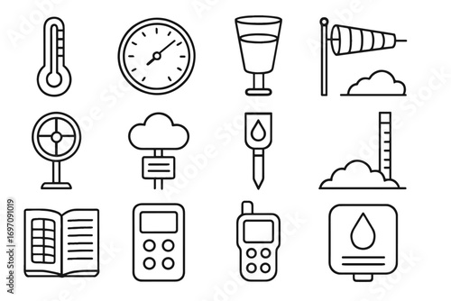Depth icon snow logbook gps analog digital tool climate icons vector rain
