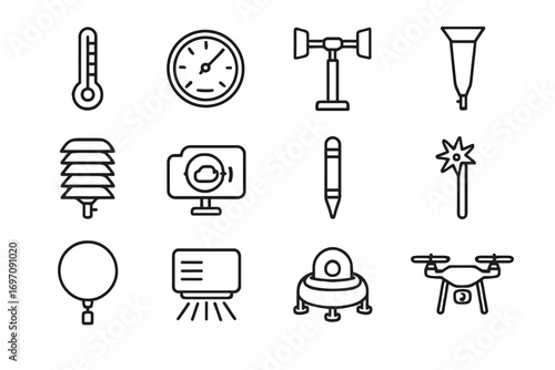 Professional lidar vector probe icons pyranometer icon ultrasonic weather camera rain cloud
