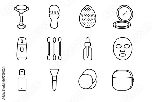 Bottle travel compact skincare pouch serum cleansing vector spray icons portable icon