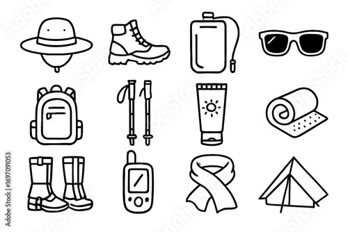 Hiking cooling vector gaiters trekking portable icon poles backpack lightweight device desert