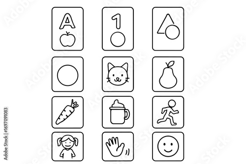 Picture simple icon verb animal card shape feeling kids vector bilingual object